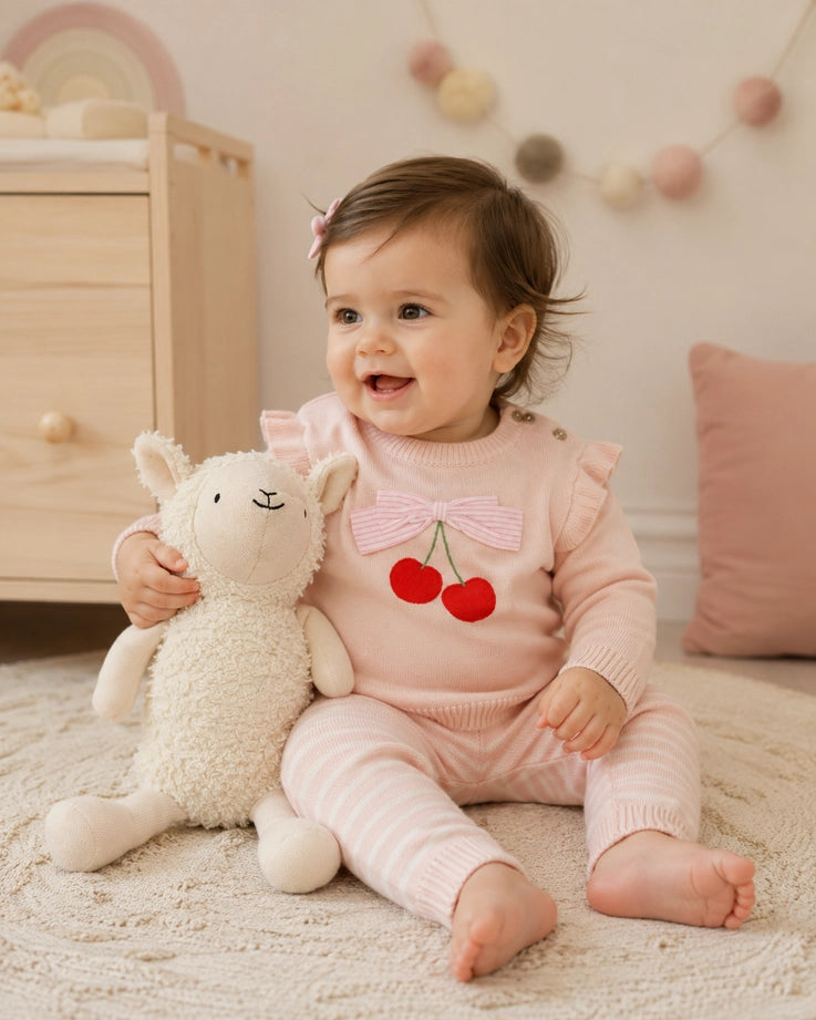 Cherry Bow Baby Pullover & Stripe Pants
