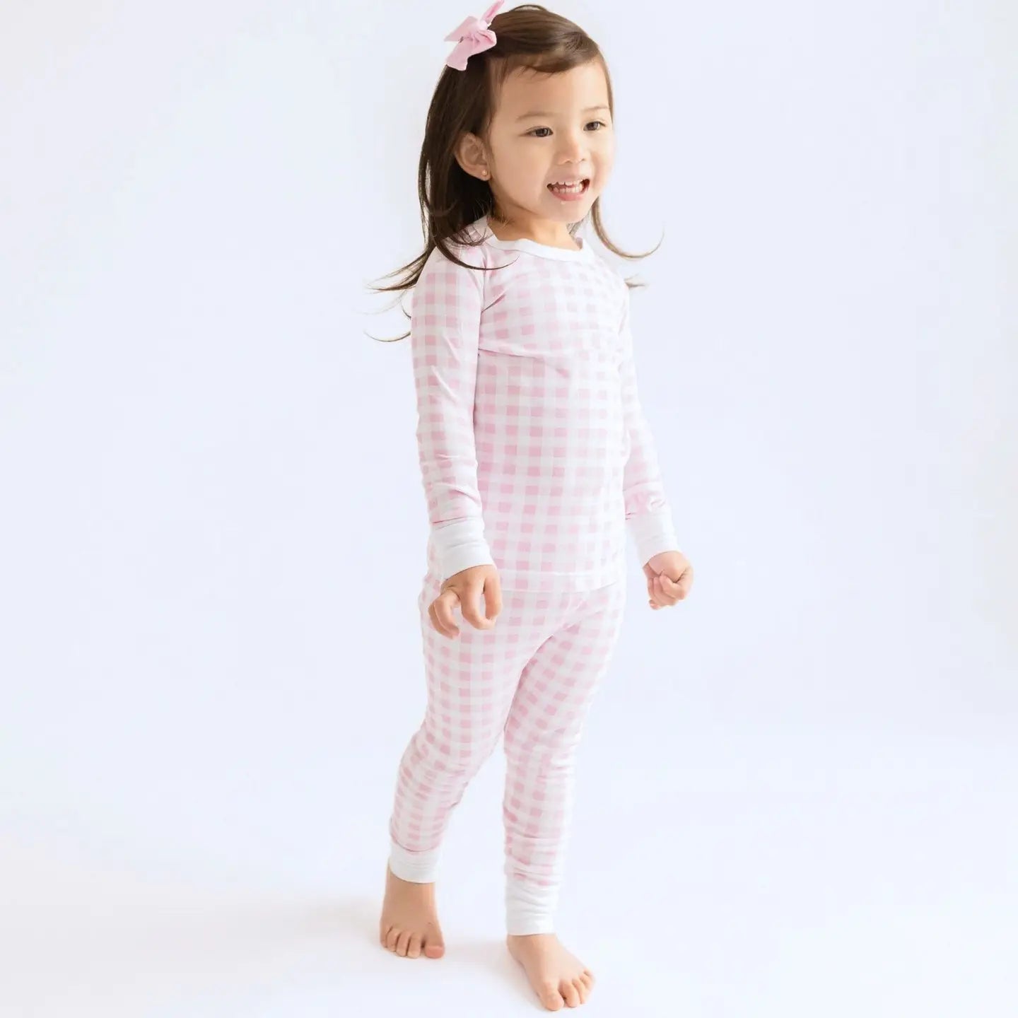 Baby Checks Long Pajamas -Pink