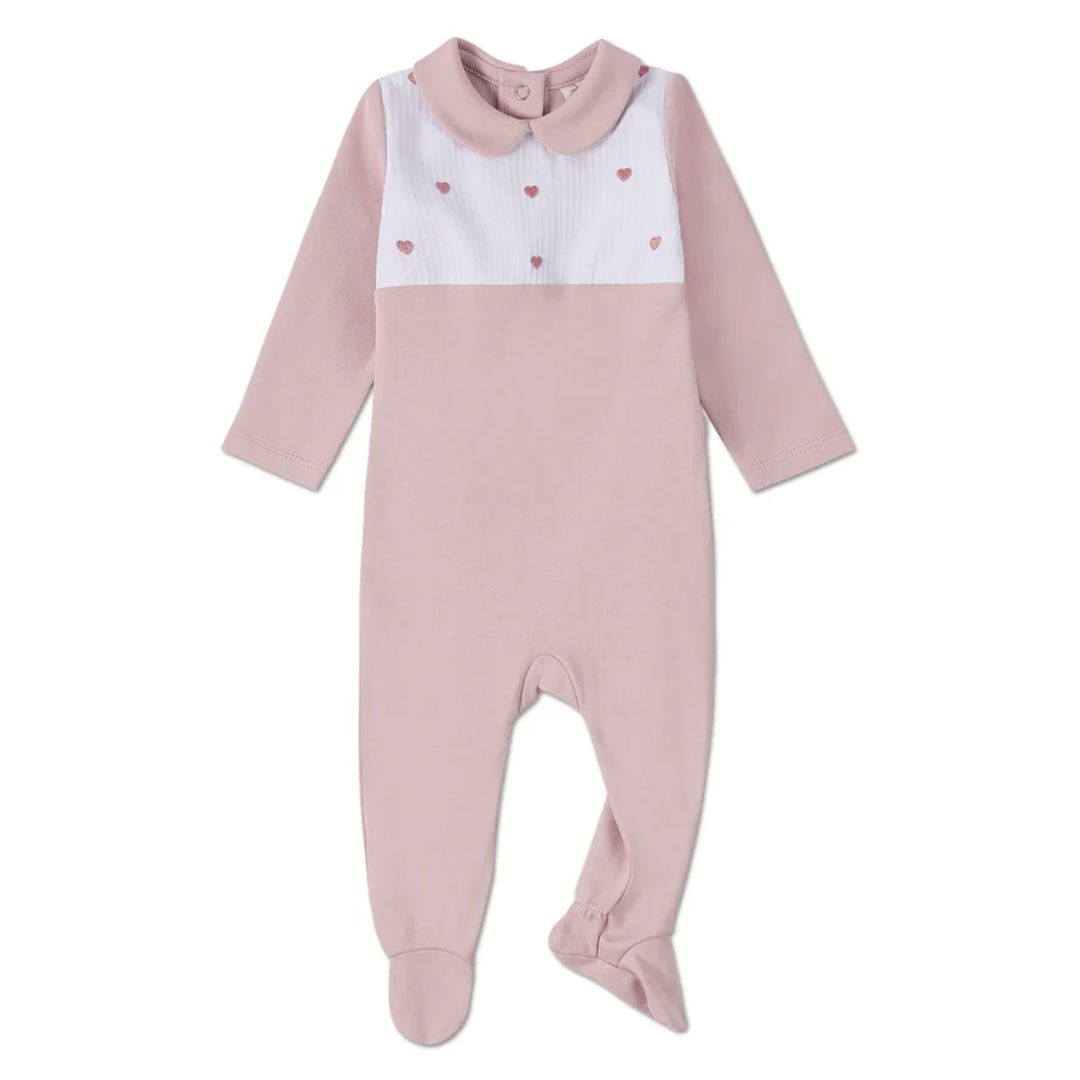 Petite Hearts Pintuck Footie