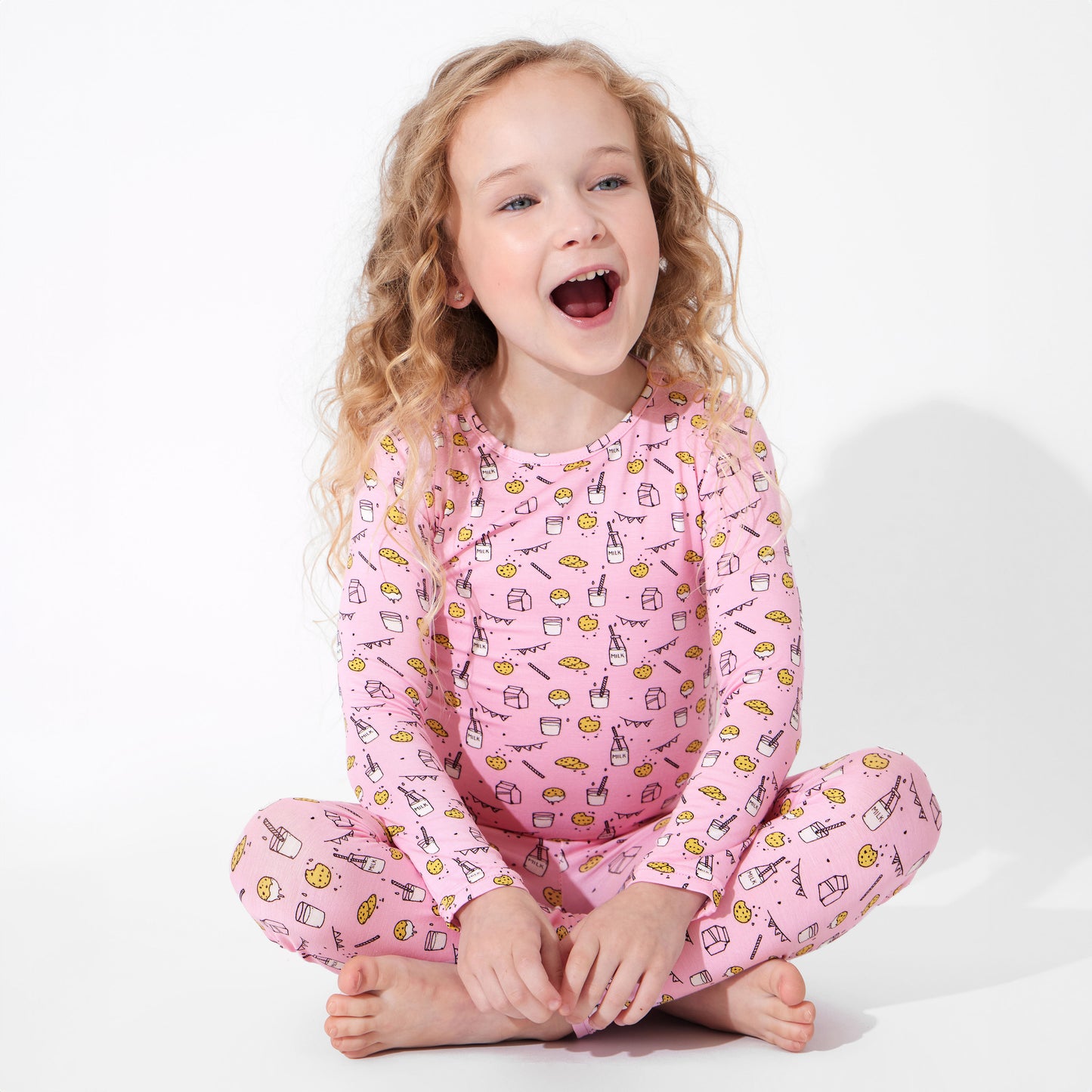 Milk & Cookies Blue Bamboo Kids Pajamas Pink
