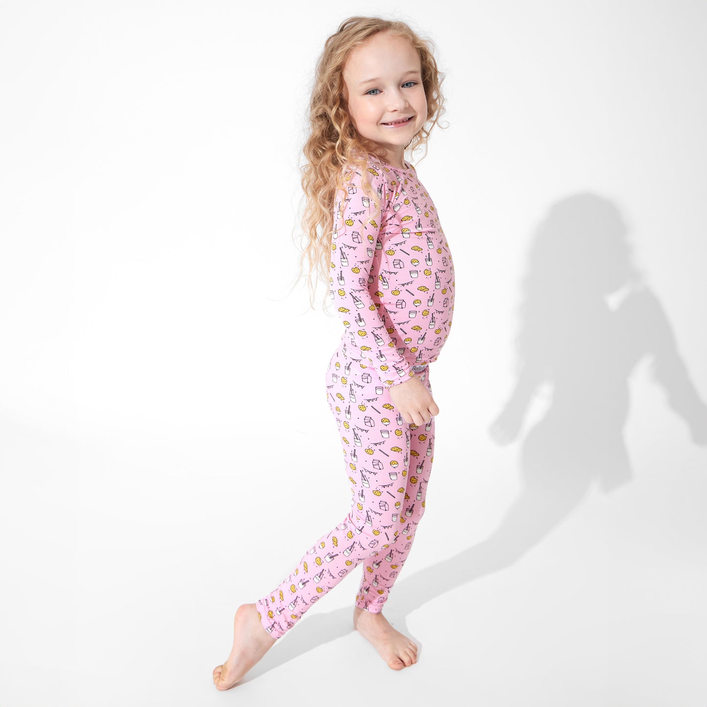Milk & Cookies Blue Bamboo Kids Pajamas Pink