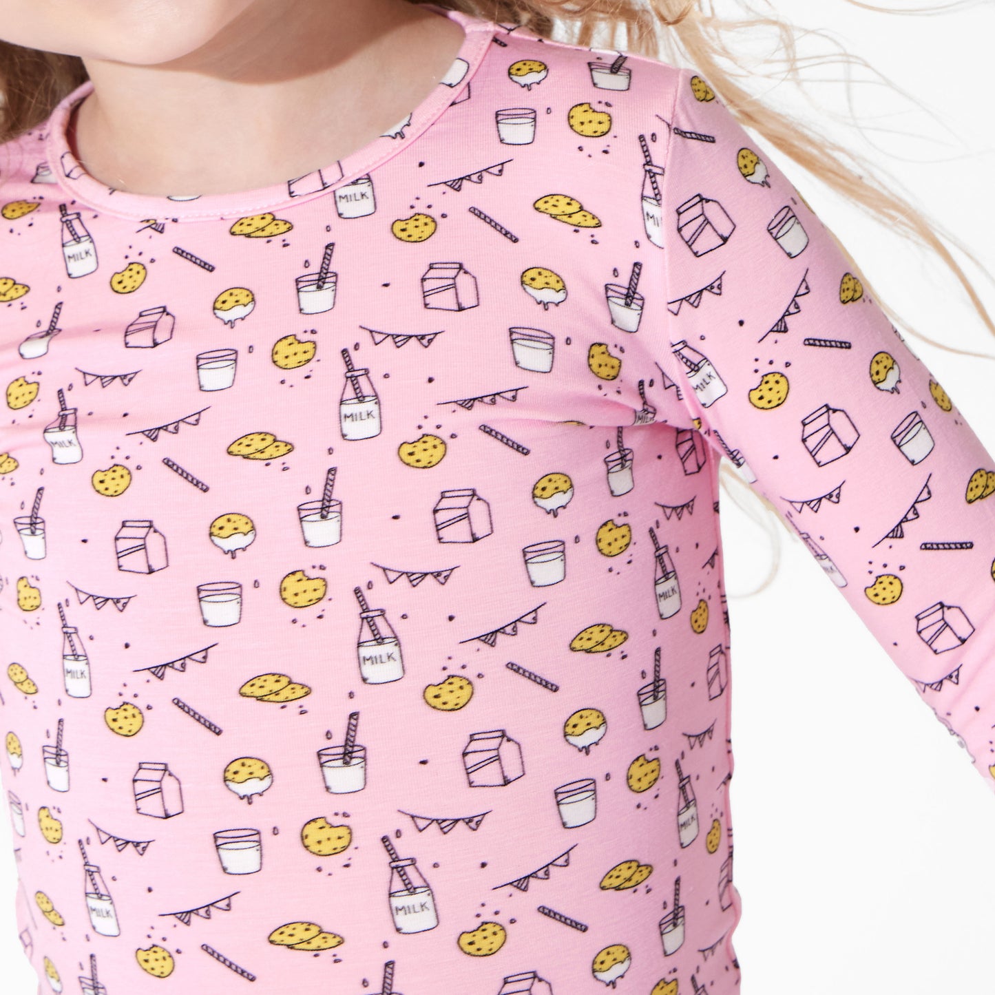 Milk & Cookies Blue Bamboo Kids Pajamas Pink