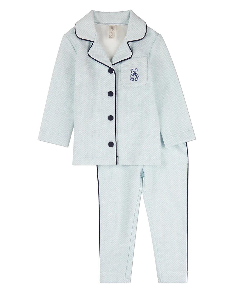 Blue Snuggly Bear Chevron Long Sleeve Pajama Set