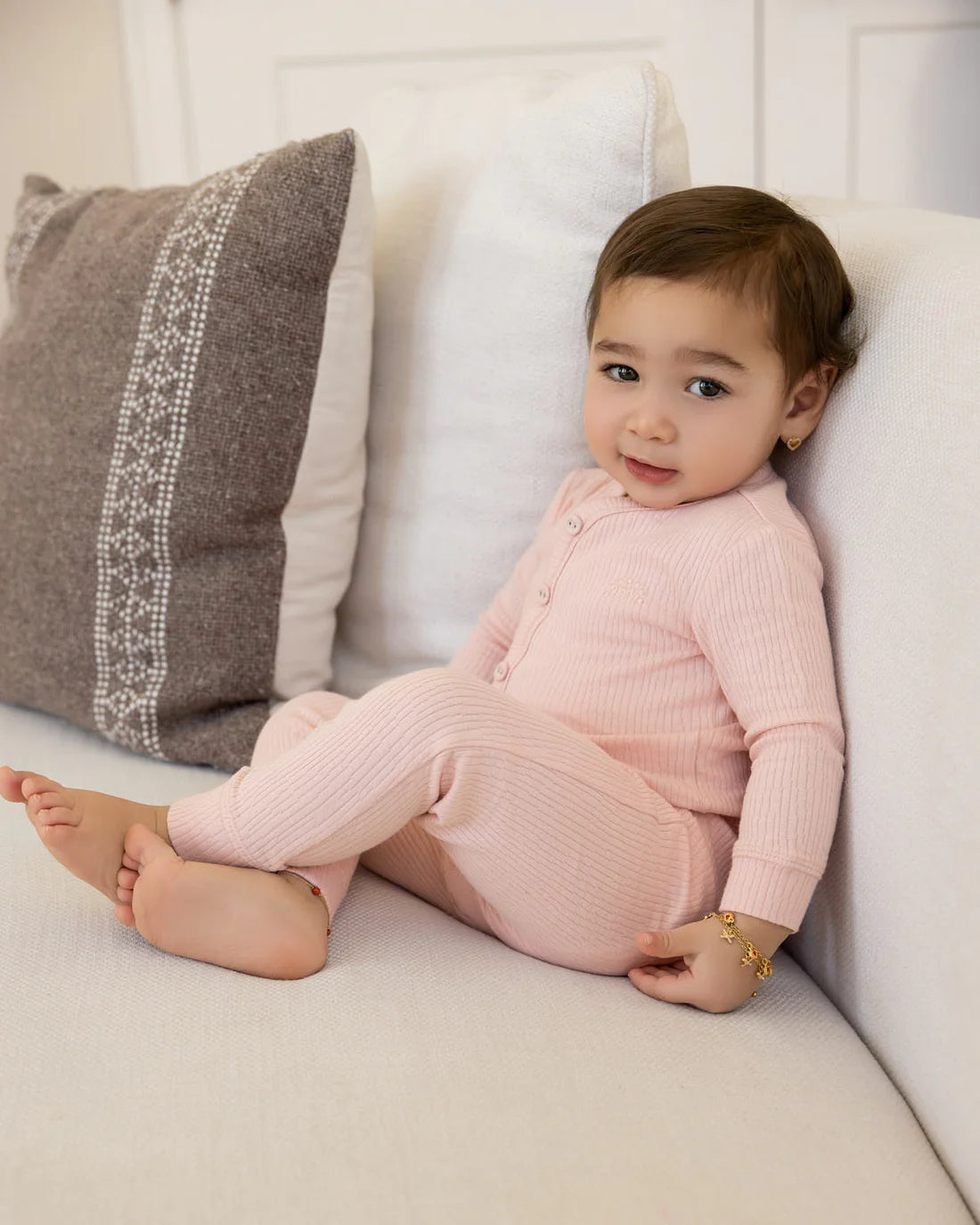 2 Piece Kids Ribbed Cotton Blend Solid Color Button-Down Pajama Set