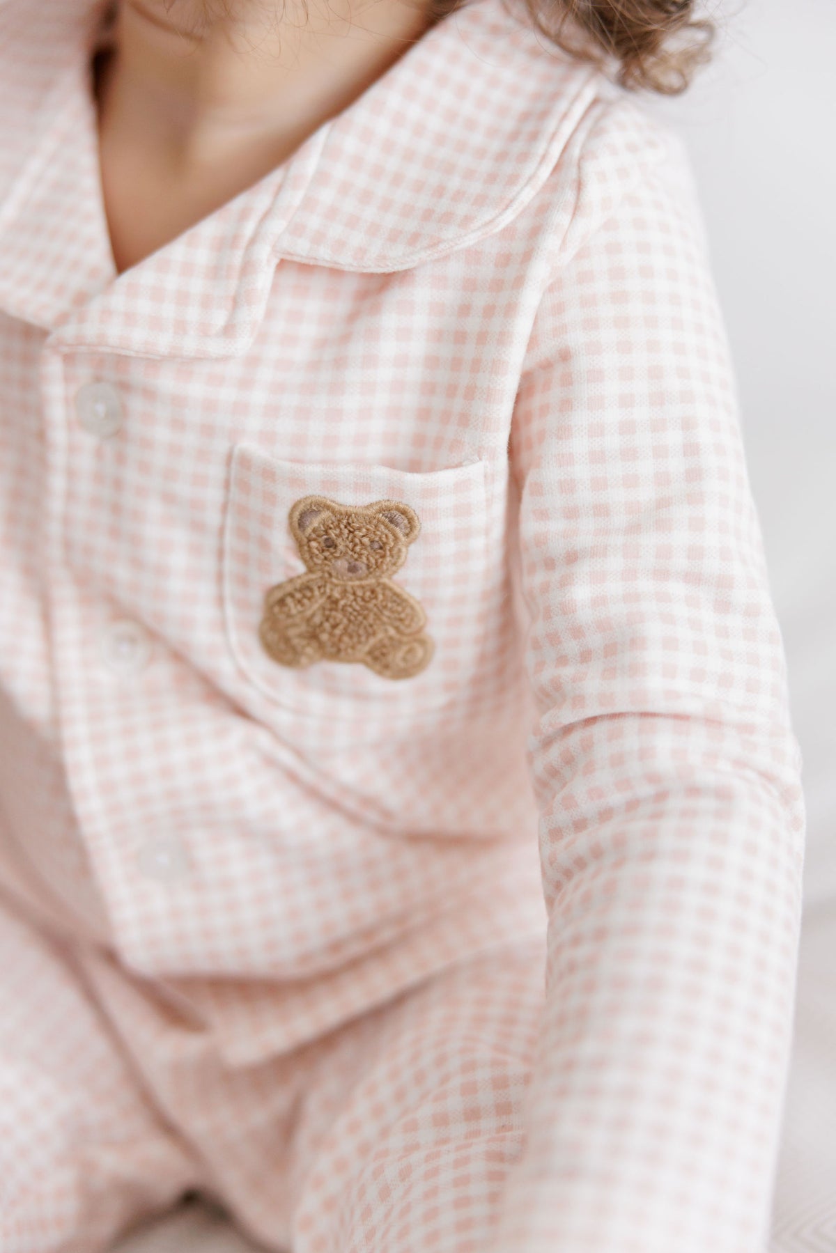 Pink Gingham Teddy Long Sleeve Pajama Set