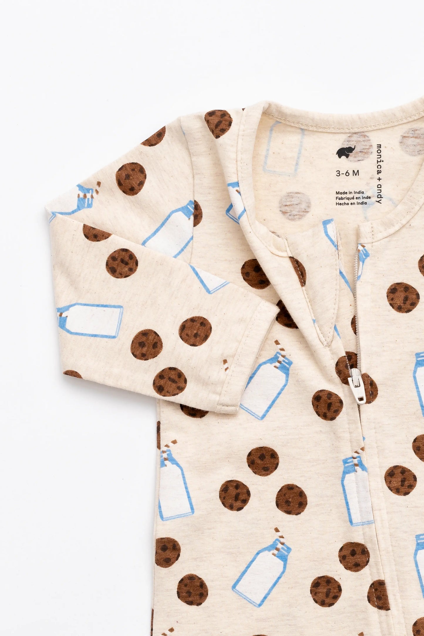 Zipper one piece cookies and milk with Baby Top knot cap