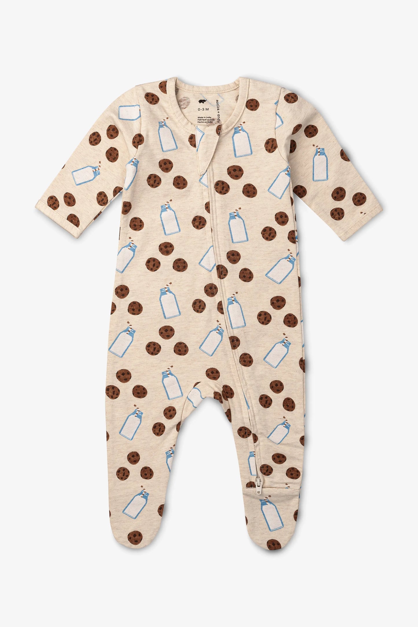 Zipper one piece cookies and milk with Baby Top knot cap