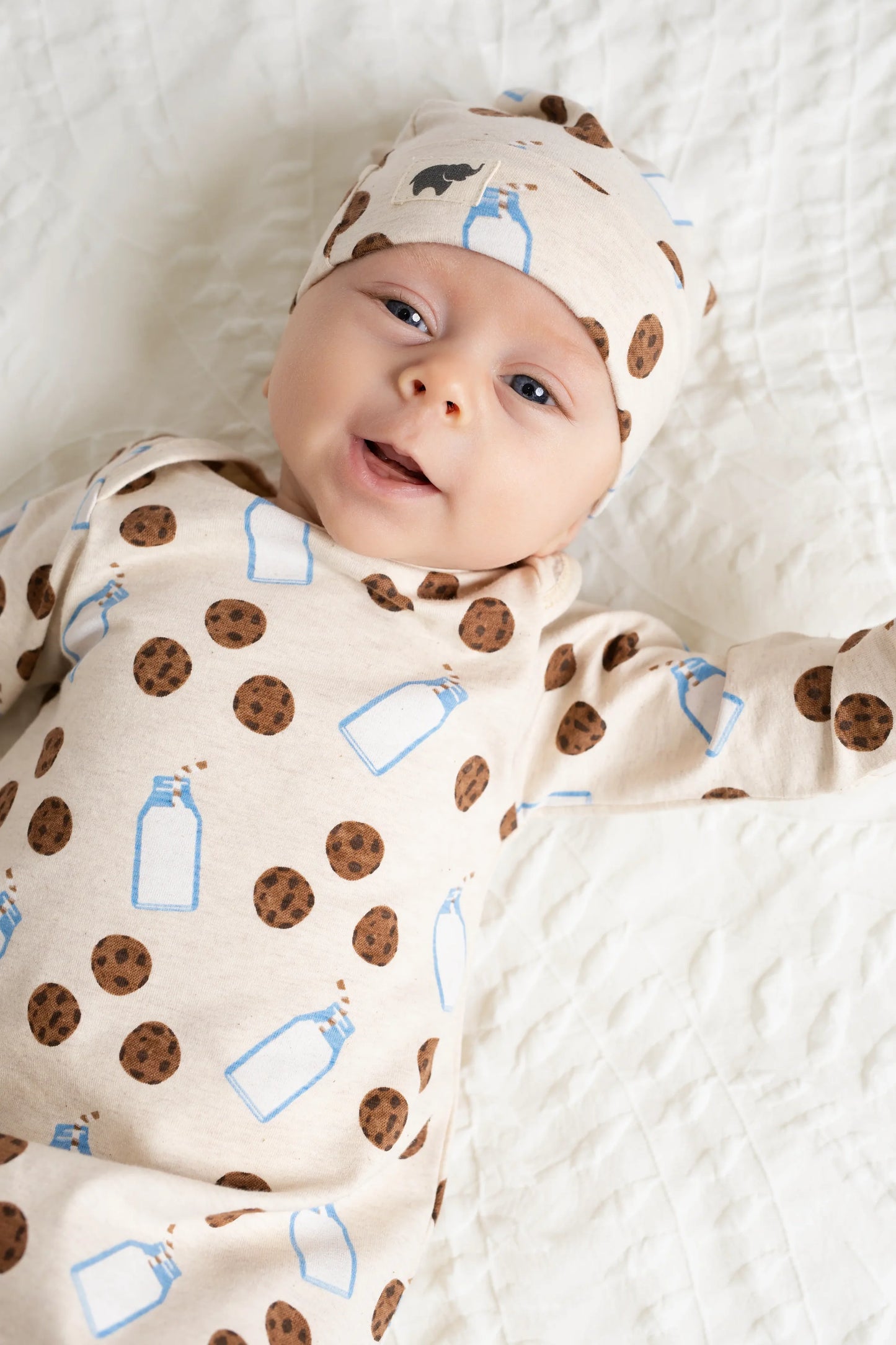 Zipper one piece cookies and milk with Baby Top knot cap
