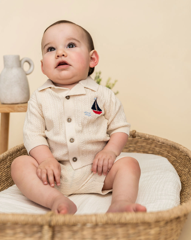 Sailboat Embroidered Shirt & Shorts Set