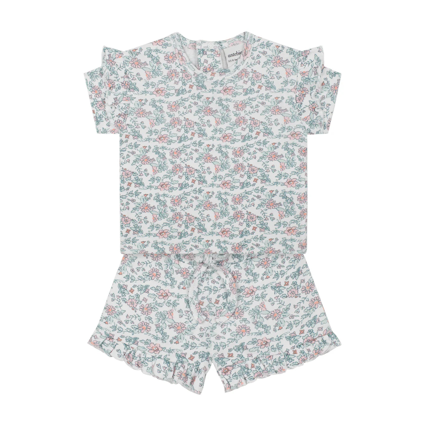 Mini Flowers Ruffled Tshirt + Shorts Set
