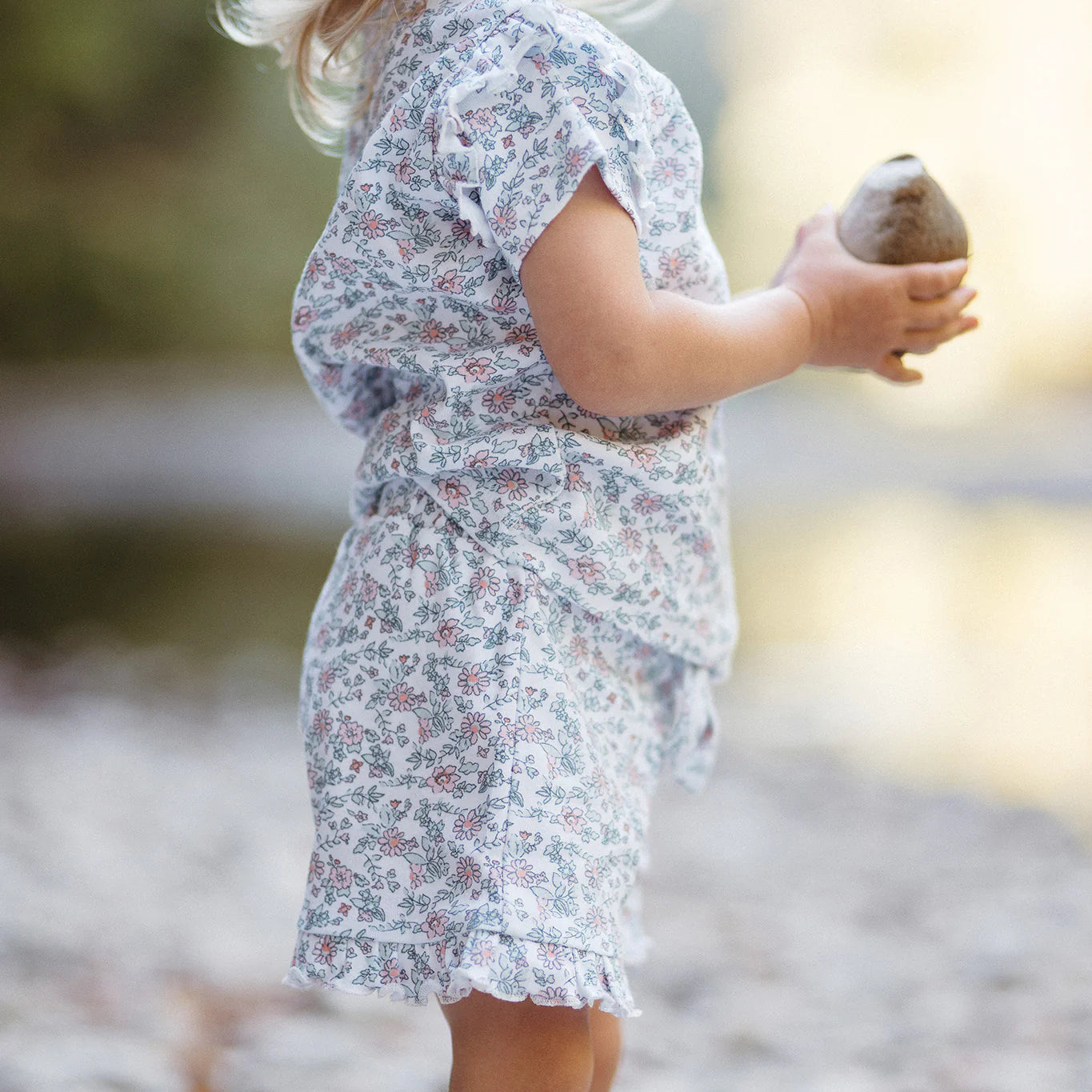 Mini Flowers Ruffled Tshirt + Shorts Set