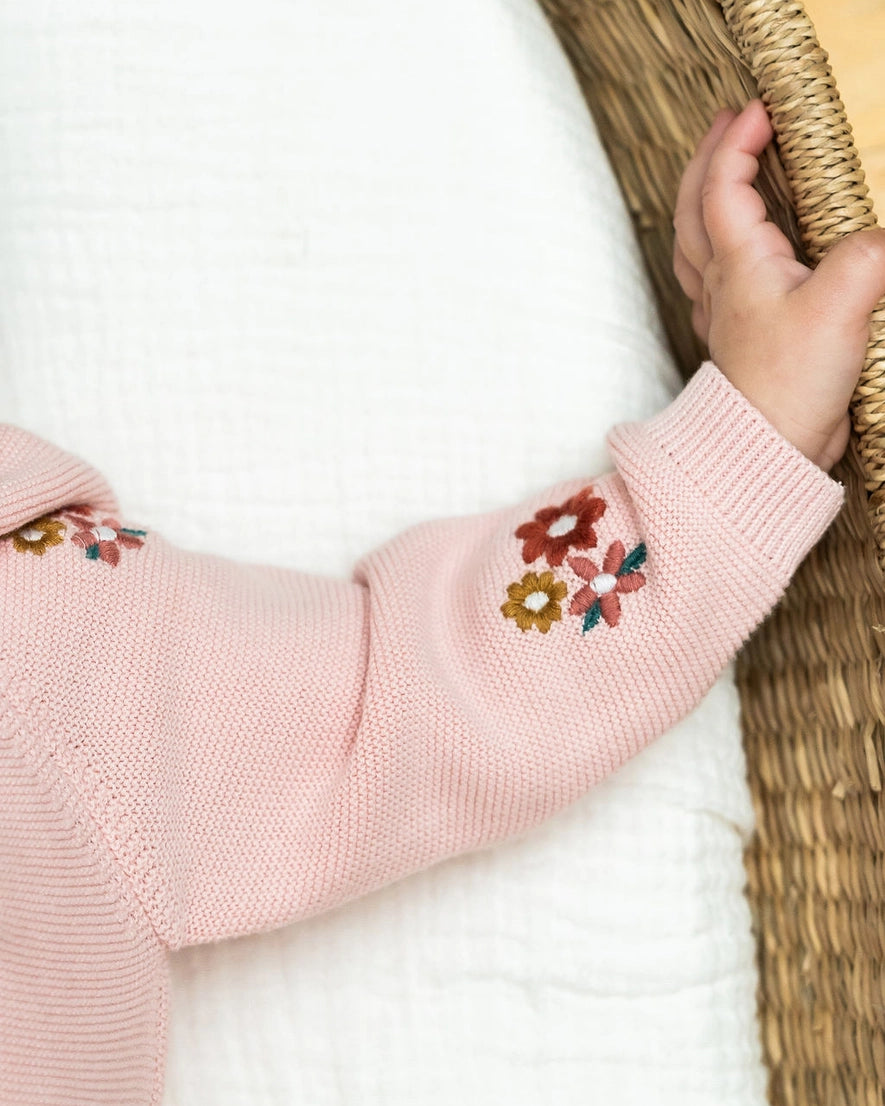 Floral Bouquet Pink Organic Knit Baby Jumpsuit