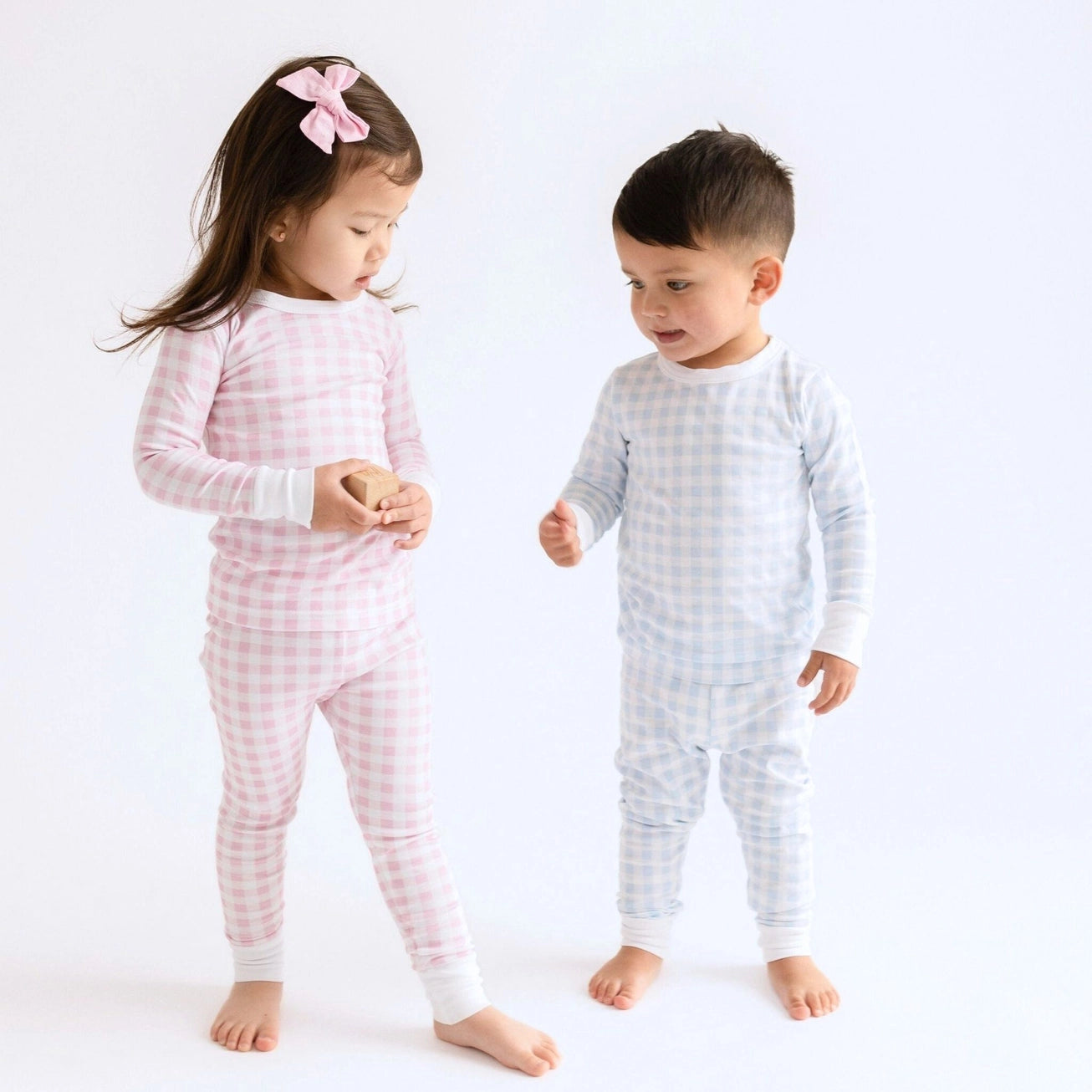 Baby Checks Long Pajamas -Pink