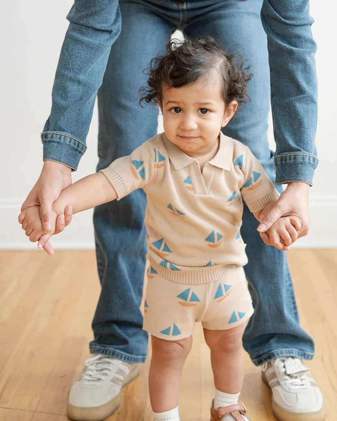 knit Polo and Short Set Sand