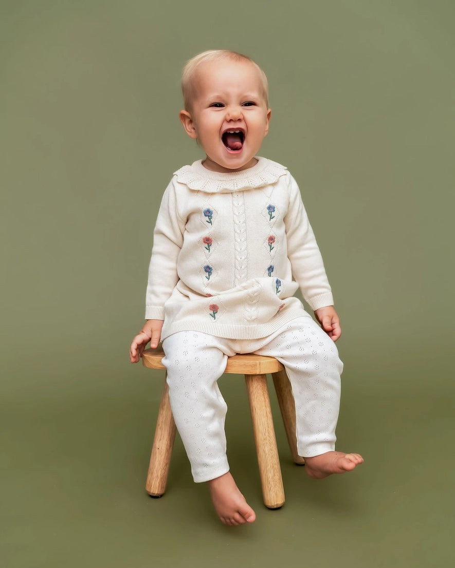 Emma Floral Embroidered Knit Baby Ruffle Dress