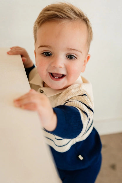 Classic Stripe Polo Sweater Knit Baby Pullover & Pant Set