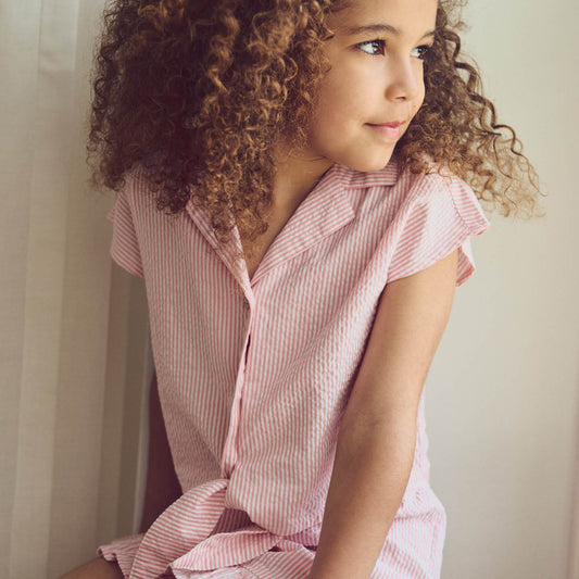 Seersucker  stripe crop top/shorts