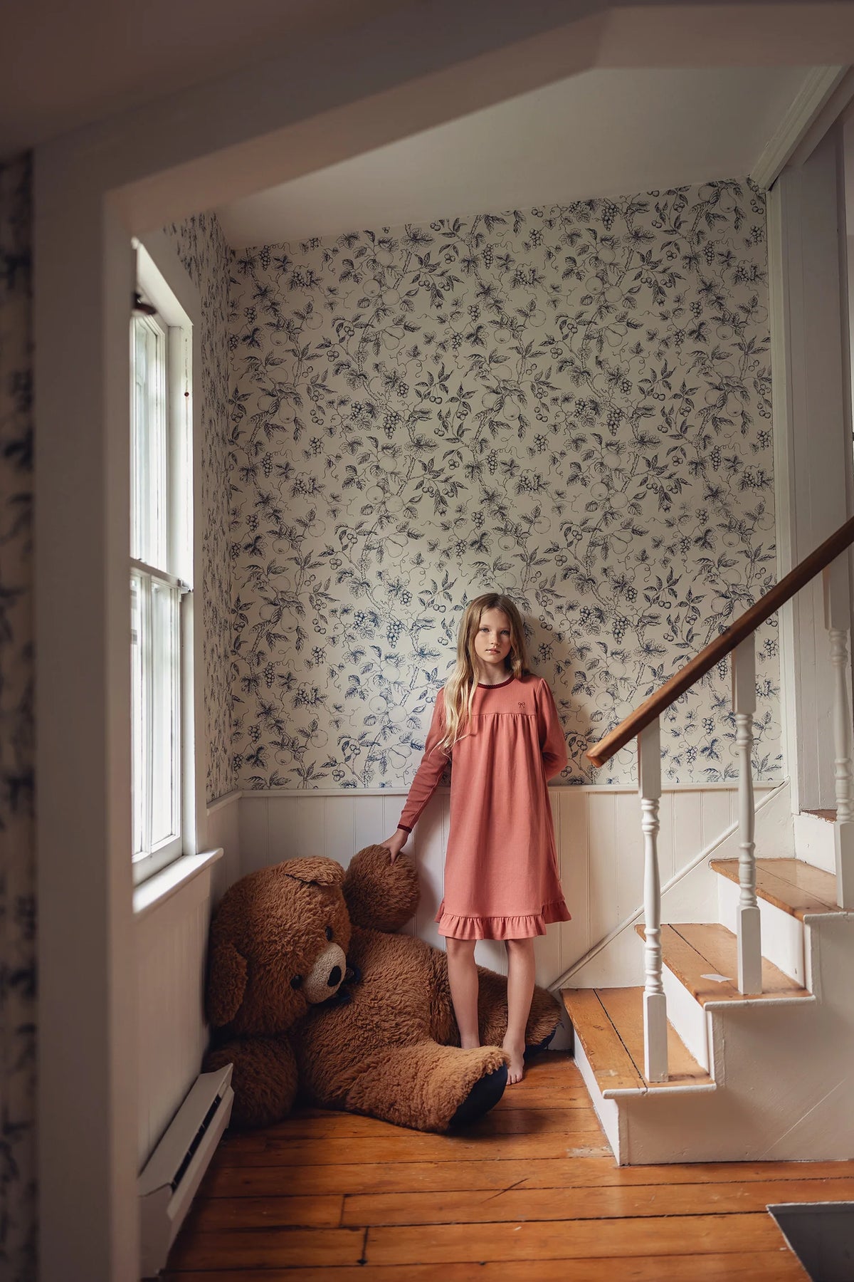 Dusty Pink Pointelle Bear Patch Nightgown