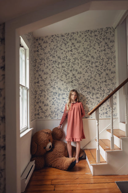 Dusty Pink Pointelle Bear Patch Nightgown