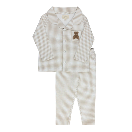 Tan Gingham Teddy Long Sleeve Pajama Set