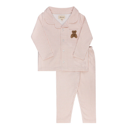 Pink Gingham Teddy Long Sleeve Pajama Set