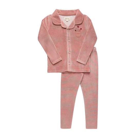 Stripe Pink Velour Long Sleeve Pajama Set