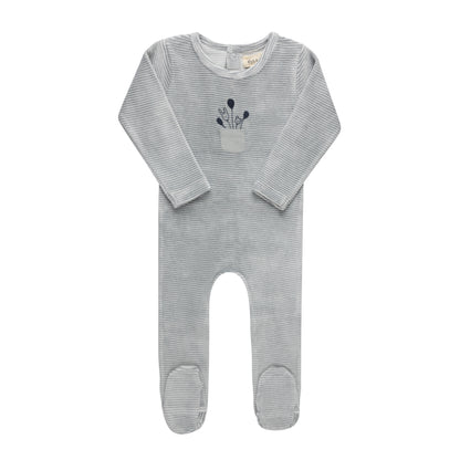 Stripe Ivory Blue Footie