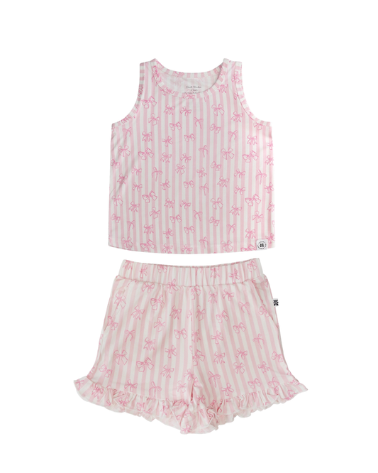 Pink Bows Tank Top and Ruffle Shorts Set