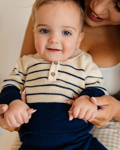 Classic Stripe Polo Sweater Knit Baby Pullover & Pant Set