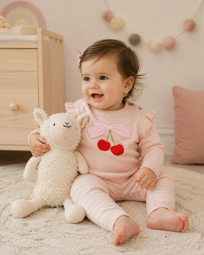 Cherry Bow Baby Pullover & Stripe Pants