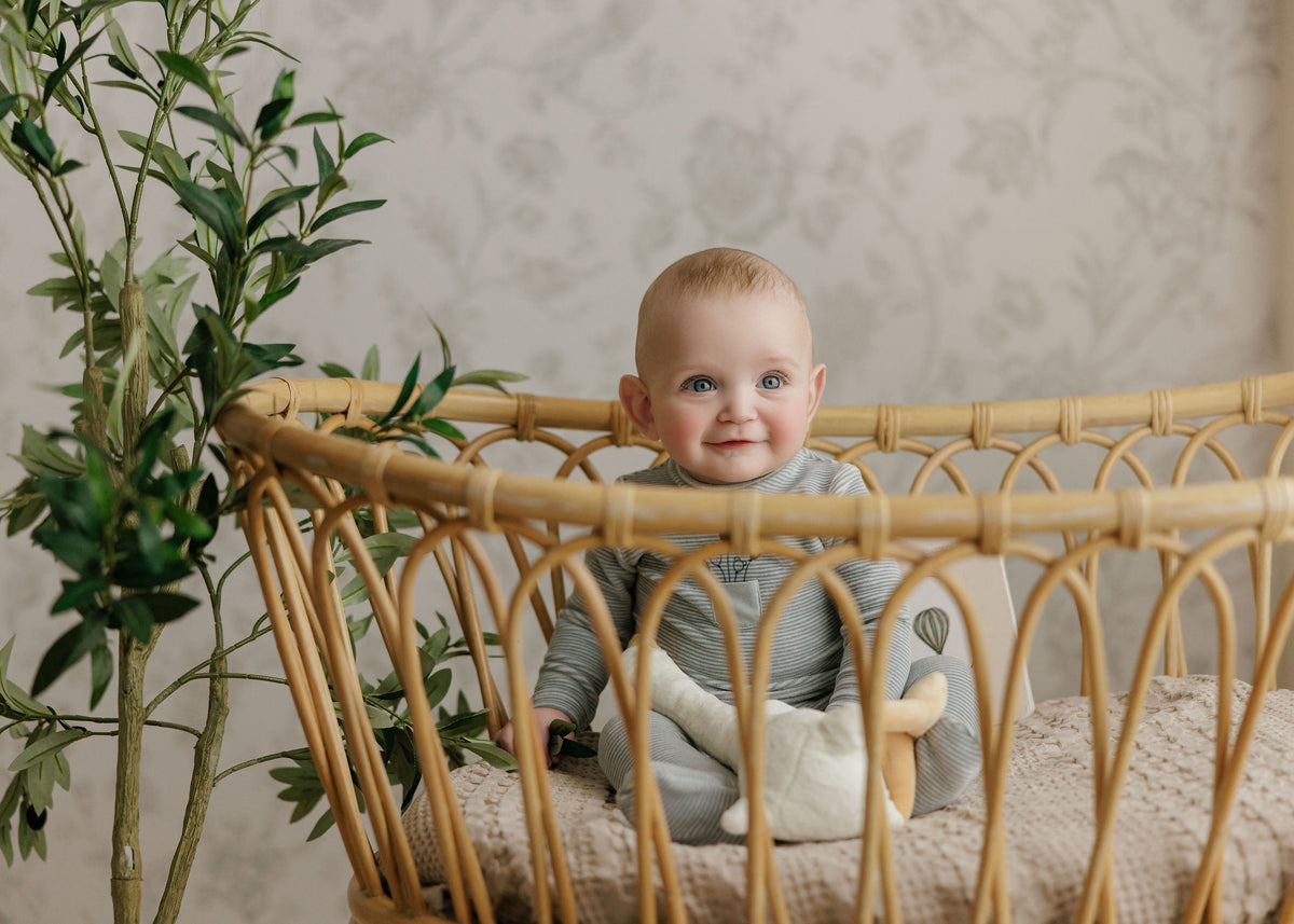 Stripe Ivory Blue Footie