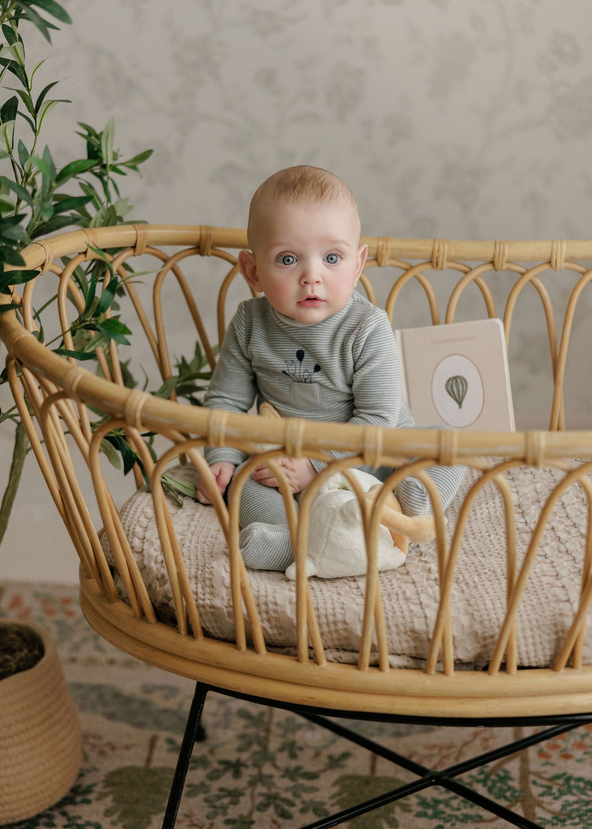 Stripe Ivory Blue Footie