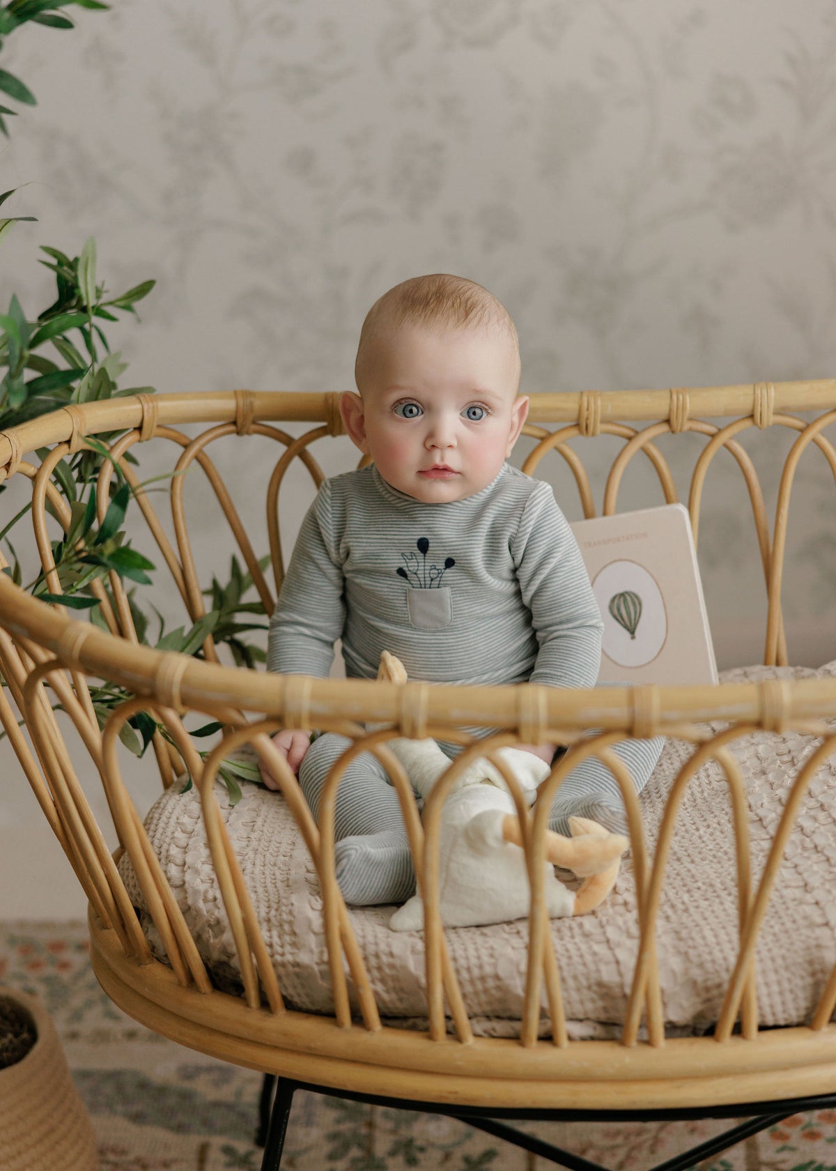 Stripe Ivory Blue Footie