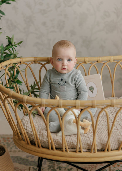 Stripe Ivory Blue Footie