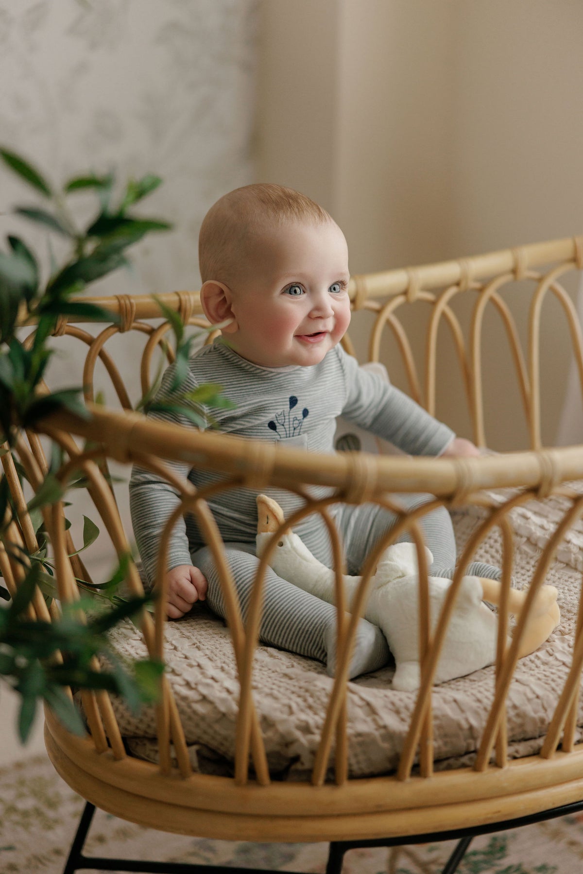 Stripe Ivory Blue Footie