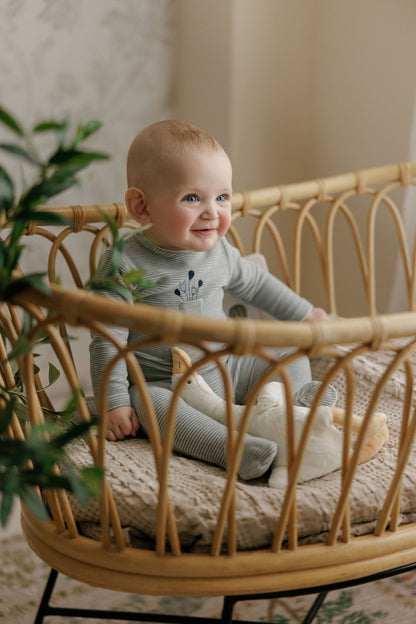 Stripe Ivory Blue Footie
