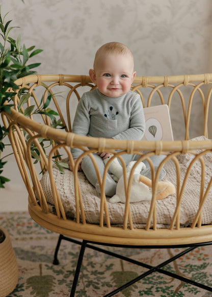 Stripe Ivory Blue Footie
