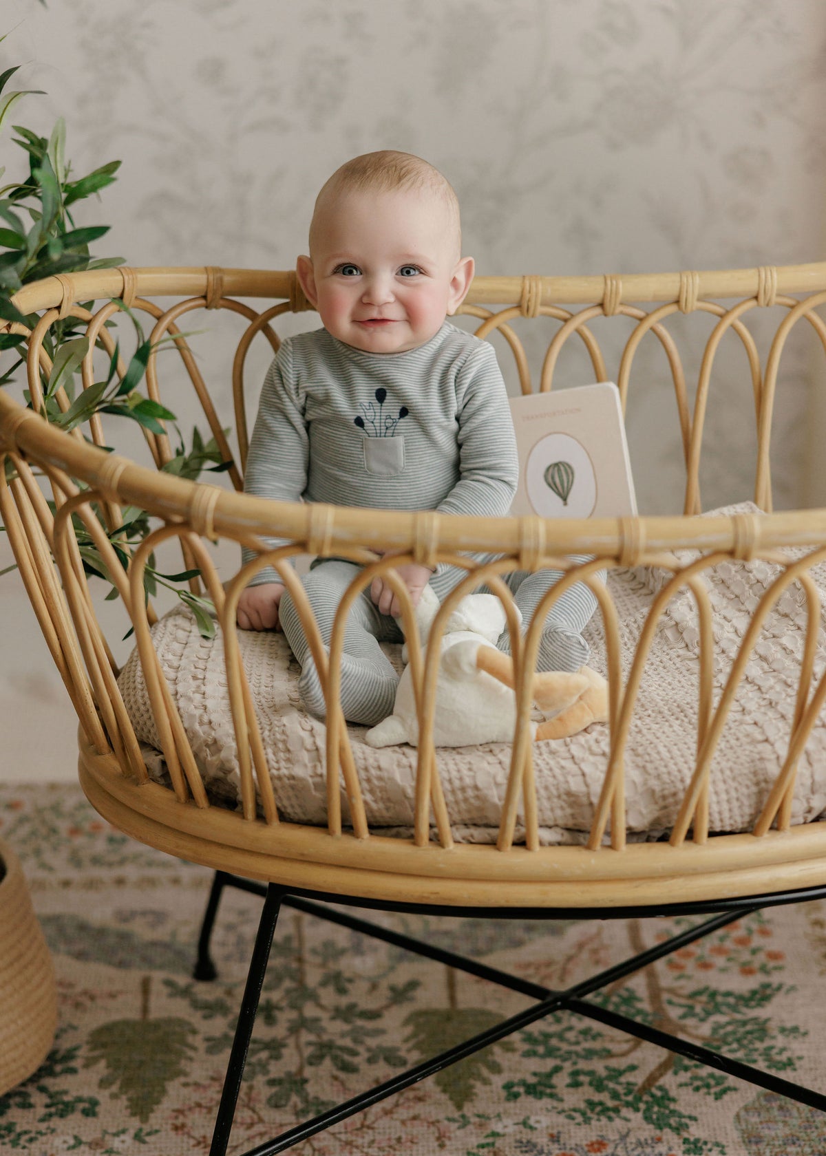 Stripe Ivory Blue Footie