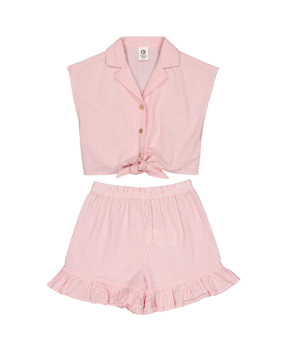 Pink Stripe Seersucker Crop Shirt & Shorts Set