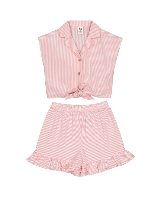 Pink Stripe Seersucker Crop Shirt & Shorts Set