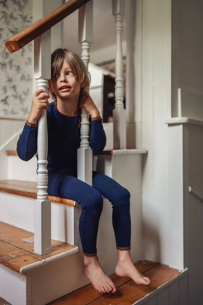 Navy Pointelle Bear Patch Long Sleeve Pajama Set