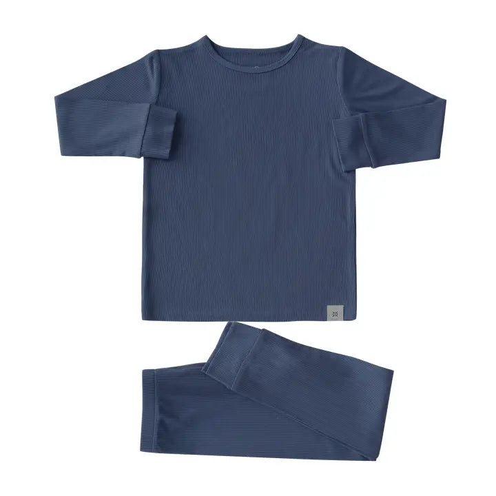 Navy Blue Rib Long Sleeve Pajama Set