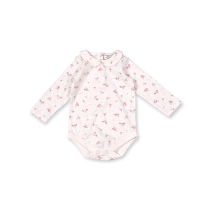 Ruffle Knit Overall+Floral Peter Pan Bodysuit Set