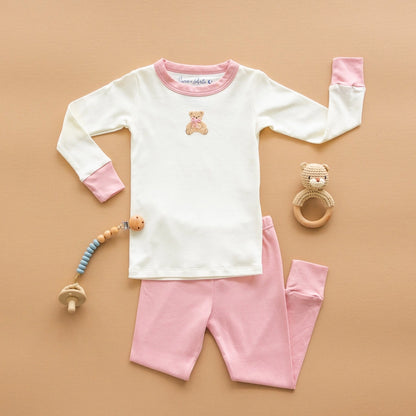 Dusty Rose Bear Hugs Long Sleeve Pajama Set