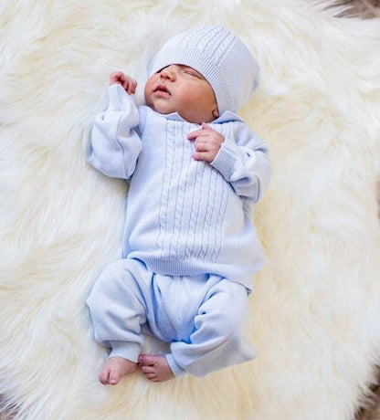 Blue Cable Knit Two Piece with Hat