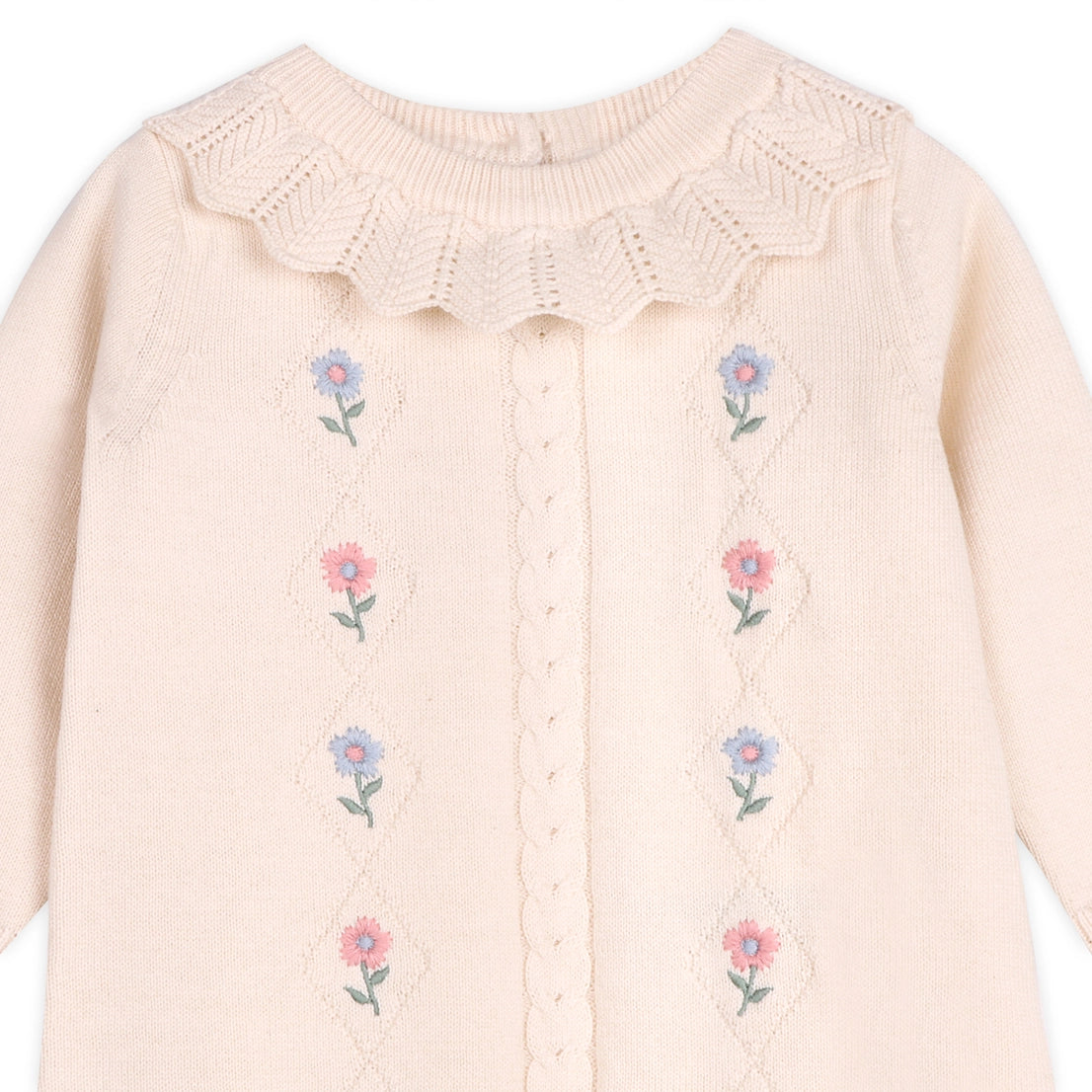Emma Floral Embroidered Knit Baby Ruffle Dress