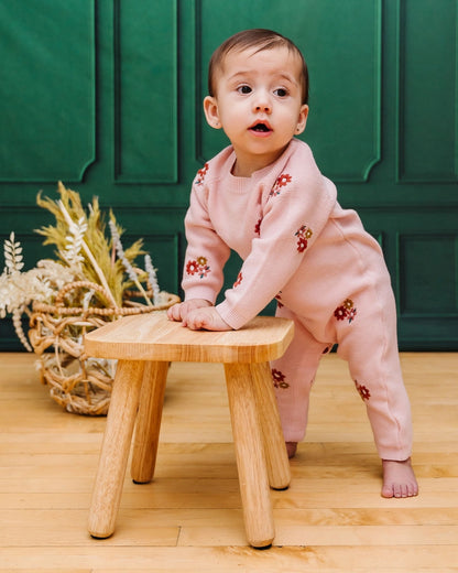 Floral Bouquet Pink Organic Knit Baby Jumpsuit