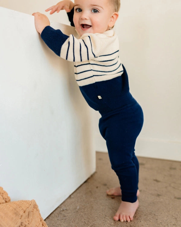 Classic Stripe Polo Sweater Knit Baby Pullover & Pant Set