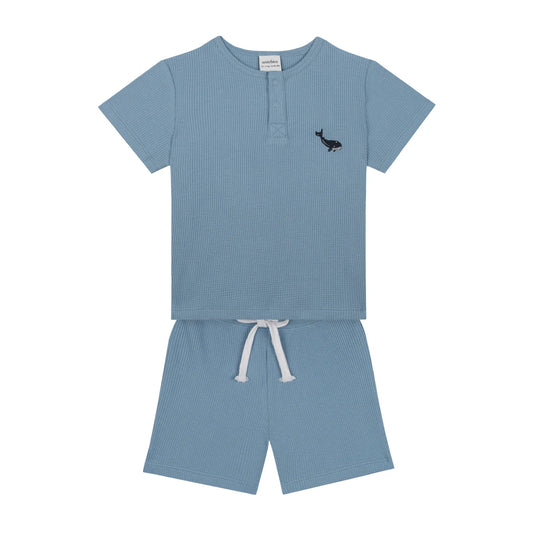 Blue Waffle Shot Daily Set with Whale Embroidery
