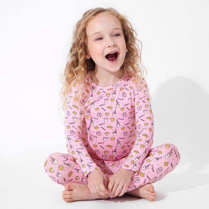 Milk & Cookies Blue Bamboo Kids Pajamas Pink